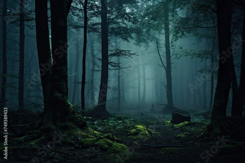 a cloudy forest in the fog