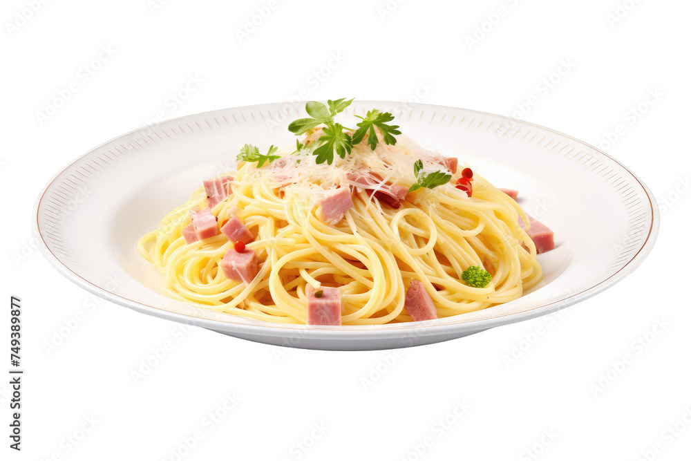 delicious spaghetti in dish isolated on white