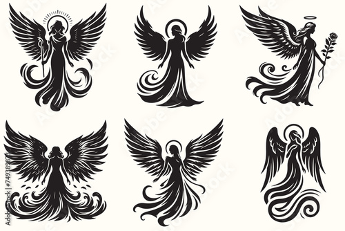 Angel Silhouette Vector Illustration set