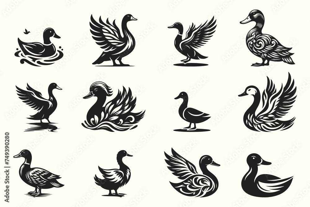 Duck Silhouette Vector Illustration Bundle set