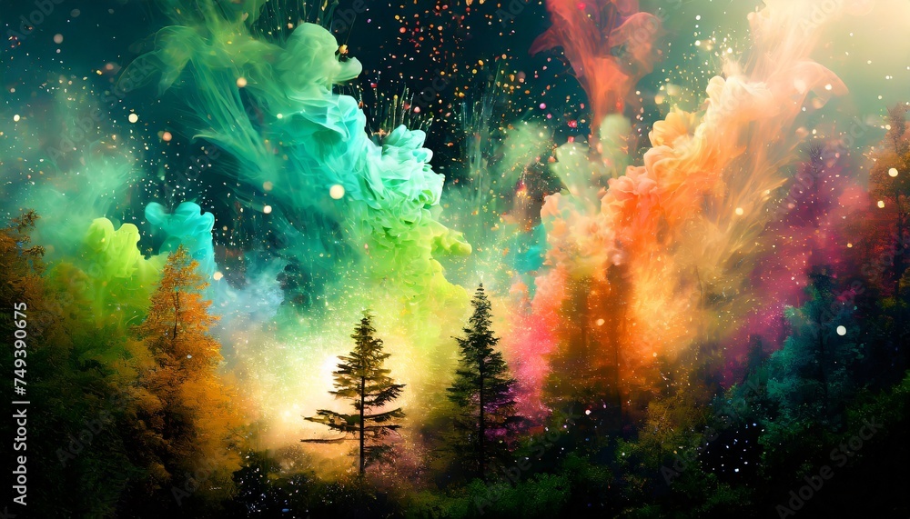 color smoke in the forest