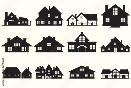 Home House Silhouette Vector Illustration set