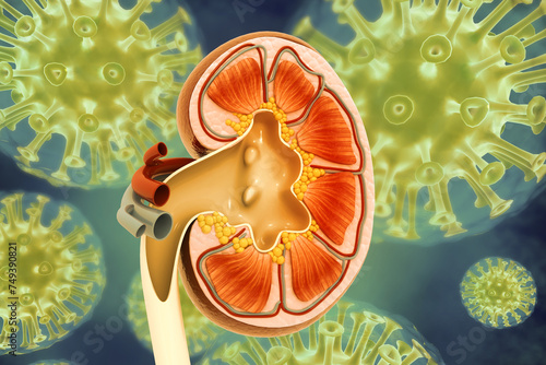 human kidneys cross-section, Medically accurate 3d illustration