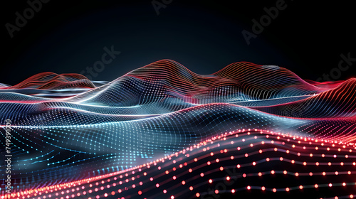 Abstract Digital Landscape With Glowing Neon Waves at Night