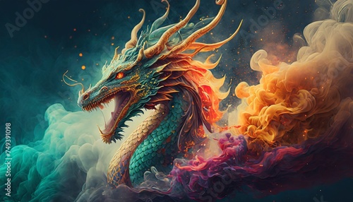 dragon and color smoke