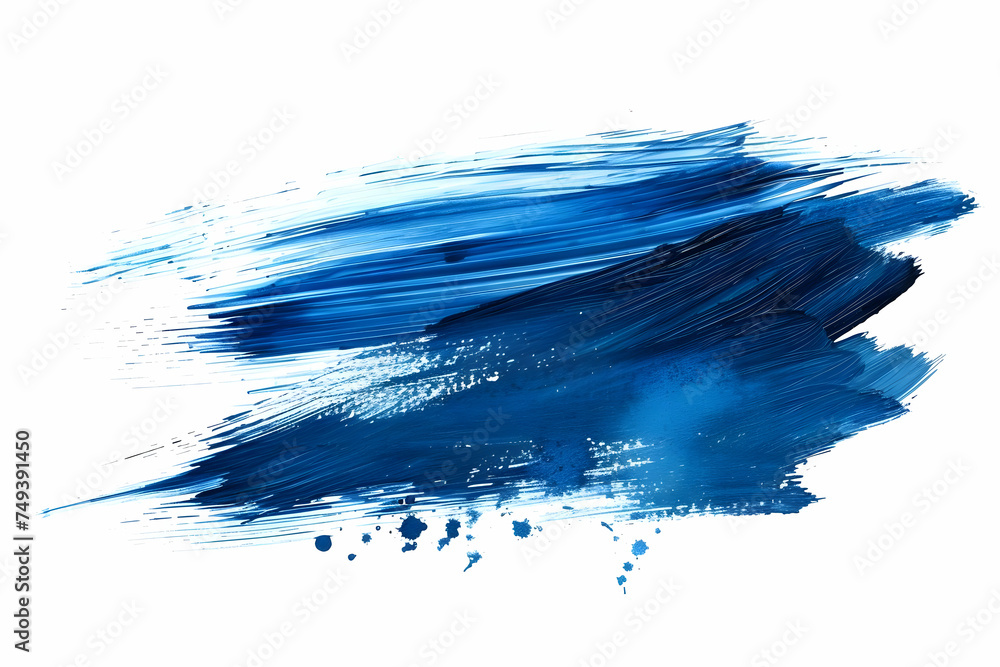 Blue ink paint brush stroke isolated on a white background. High quality