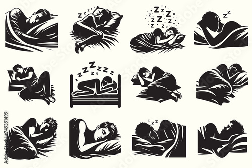 Sleeping Man Silhouette Vector Illustration Set