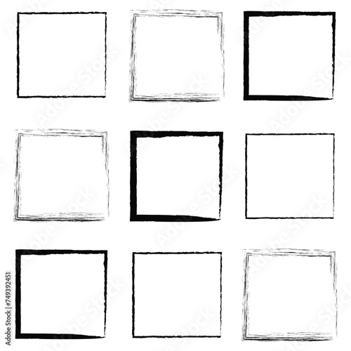 Set of hand drawn vector square black frame, border - Grunge style illustration, template, basis design elements isolated. Vector illustration. Eps file 45.