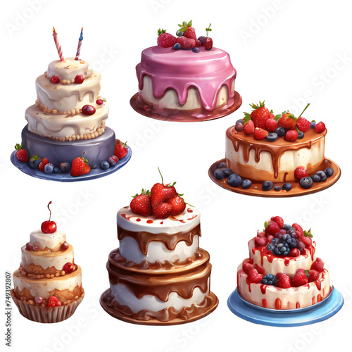 Whimsical Cake Delight - Detailed Cartoon Clipart Illustration
