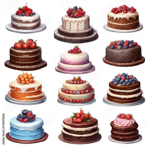 Whimsical Cake Delight - Detailed Cartoon Clipart Illustration