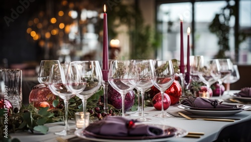 an elegant christmas table dressed with holiday ornament