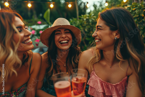 Happy woman has fun with her friends during summer party