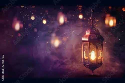 Background Illuminated by Purple Lantern for Ramadan Kareem