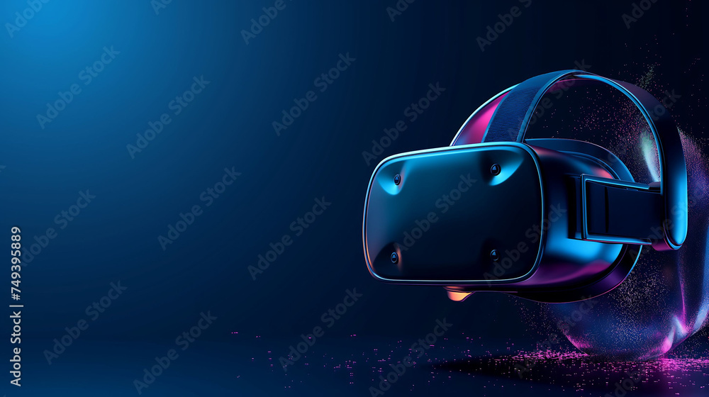 3d high tech smart VR virtual reality goggles with virtual screen holographic, neon holographic background. 3d high tech smart VR virtual reality goggles with virtual screen holographic, neon holographic background.