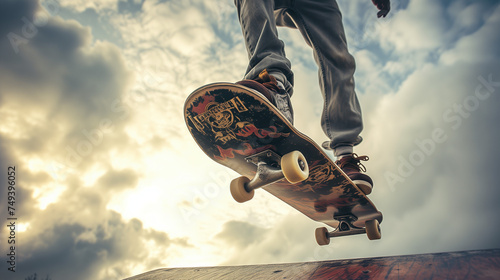 Skateboarding background with sky viw photo