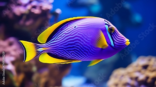 Exotic tropical fish purple Yellowfin surgeonfish Acanthurus xanthopterus closeup photo