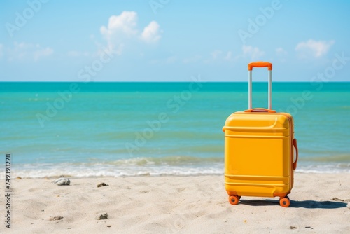 Vibrant modern suitcase with wheels on beach  perfect for your travel and tourism concept projects