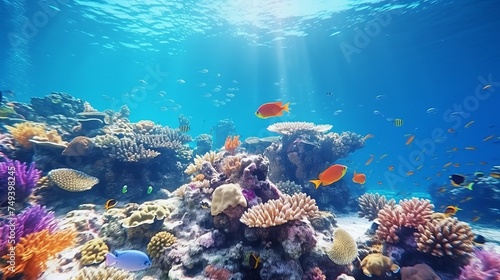 Coral reef underwater. Fish under the sea