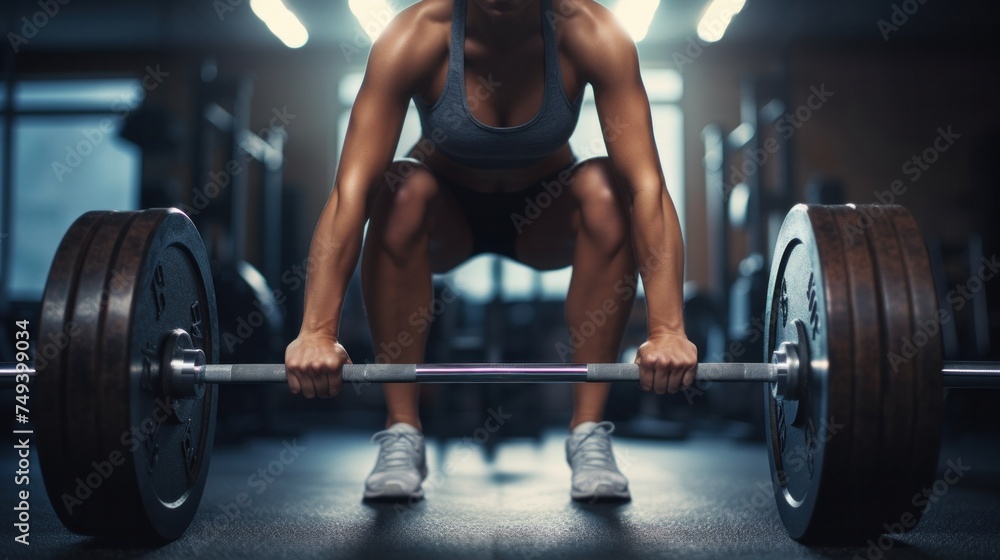 Woman's hands doing a deadlift exercise training Lift a heavy barbell in your home gym. Woman's hands doing a deadlift exercise training Lift a heavy barbell in your home gym.