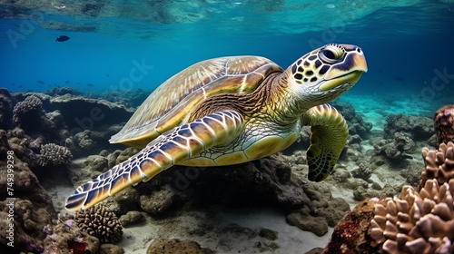 Green Turtle on the sea bed © Elchin Abilov