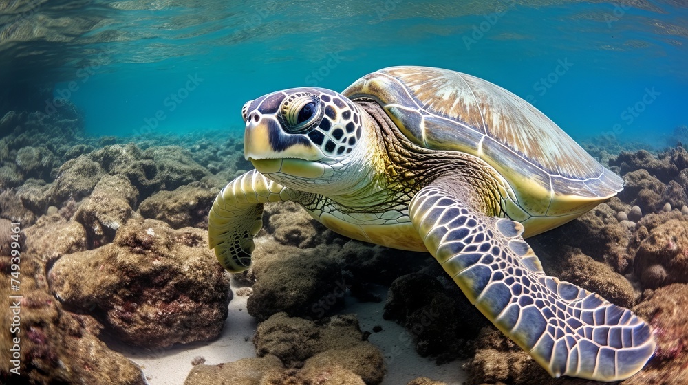 Fototapeta premium Green Turtle on the sea bed