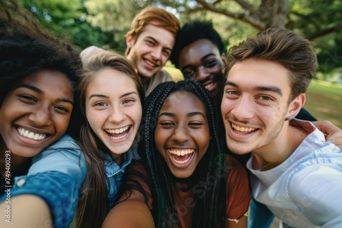 Group of happy friends having fun taking selfies with smart phones