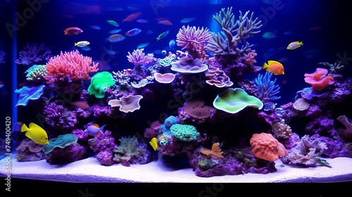 Saltwater coral reef aquarium at home is most beautiful live decoration photo