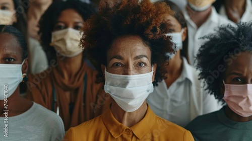 Multiethnic people wearing medical masks on faces during new seasonal viruses and diseases.