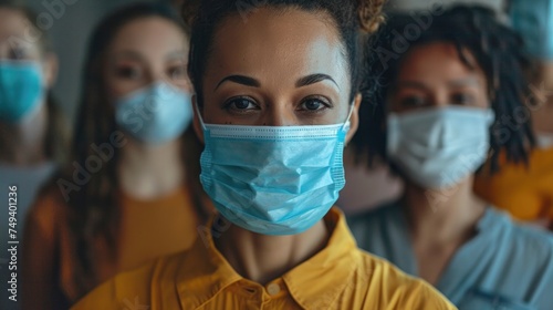 Multiethnic people wearing medical masks on faces during new seasonal viruses and diseases.