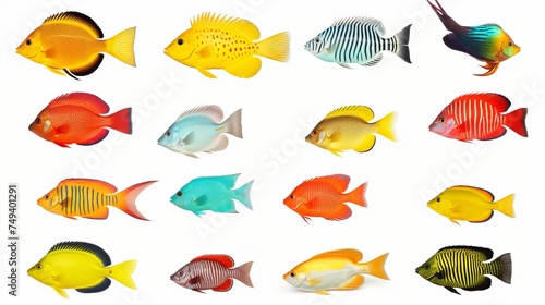 Tropical fish collection isolated on white background