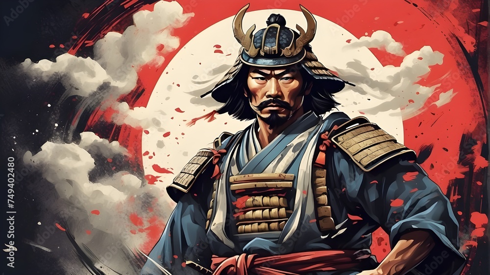 Bring the spirit of the samurai to life with this visually descriptive prompt. Use a stylistic rendering technique to create a t-shirt design that captures the essence of honor, strength, and courage. Bring the spirit of the samurai to life with this visually descriptive prompt. Use a stylistic rendering technique to create a t-shirt design that captures the essence of honor, strength, and courage.