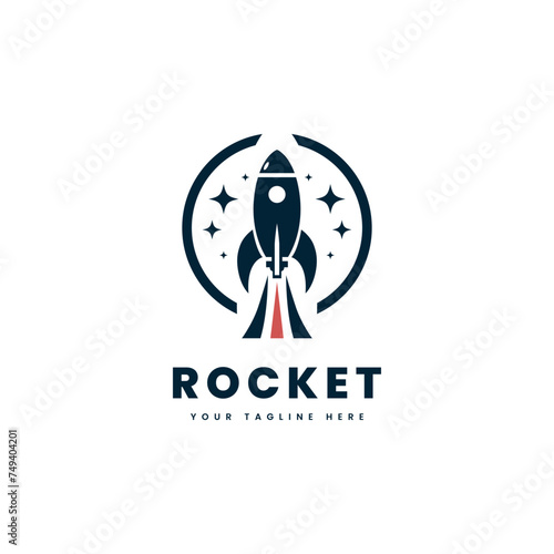 Rocket logo vector. Minimalist style rocket silhouette. Suitable for astronomy, space or science logos.