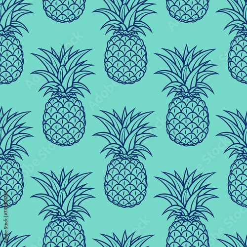 Seamless blue Pattern with Pineapples
