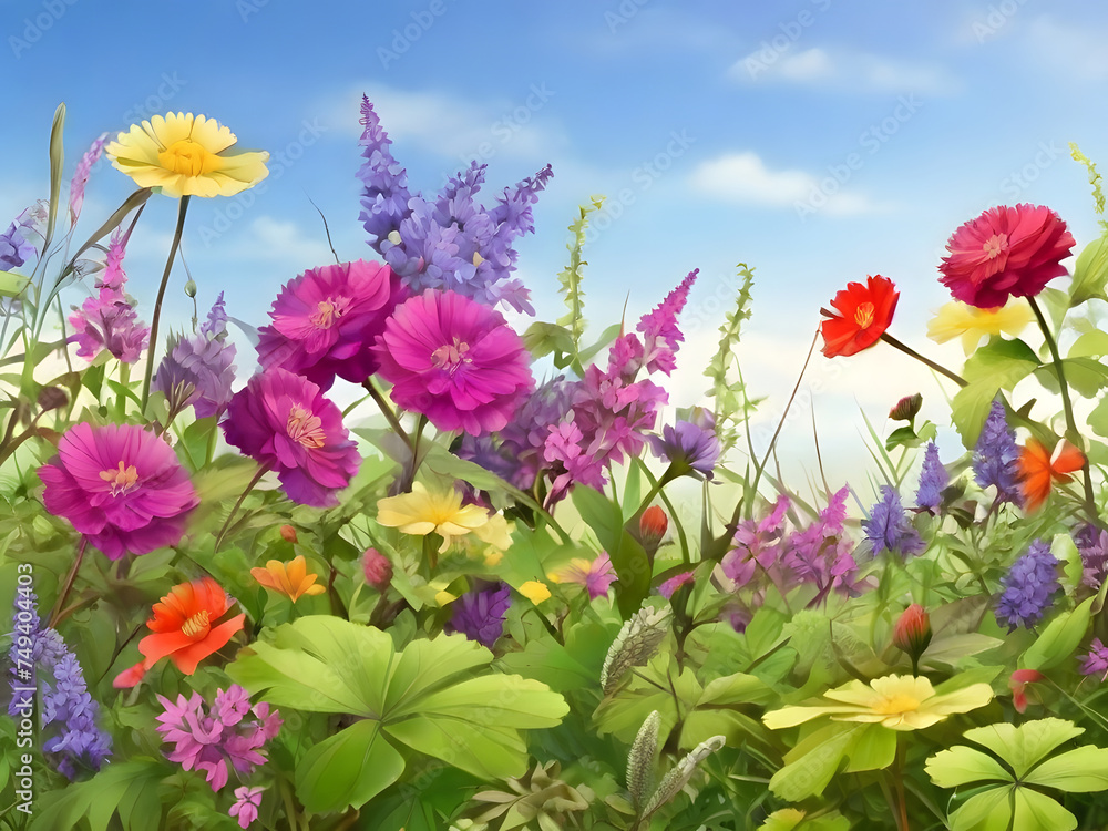 A meadow with flowers