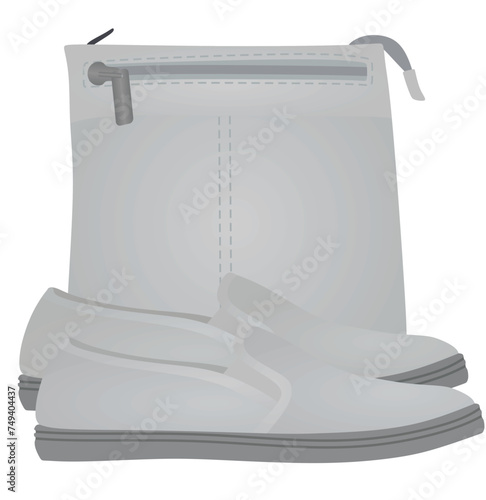 Grey  loafer shoes and handbag. vector illustration