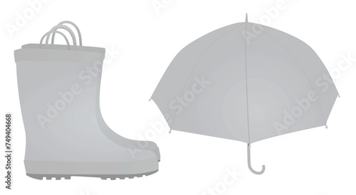 Kids rubber boots and umbrella. vector illustration