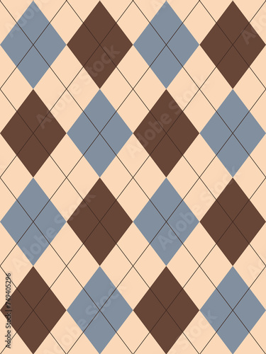 Argyle pattern.Brown, blue. Seamless geometric background for clothing, wrapping paper.