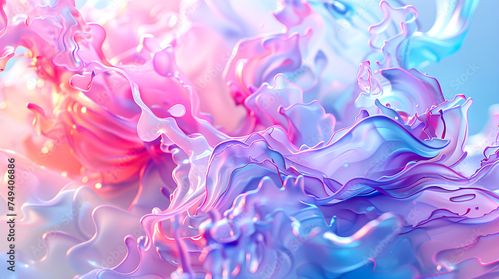 Abstract background of blue and pink paint splashing on purple background. Design wallpaper