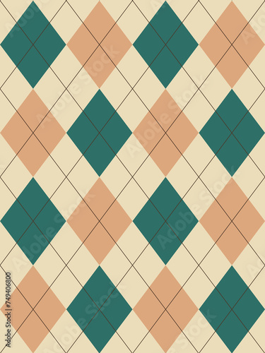 Argyle pattern. Beige , green Seamless geometric background for clothing, wrapping paper.