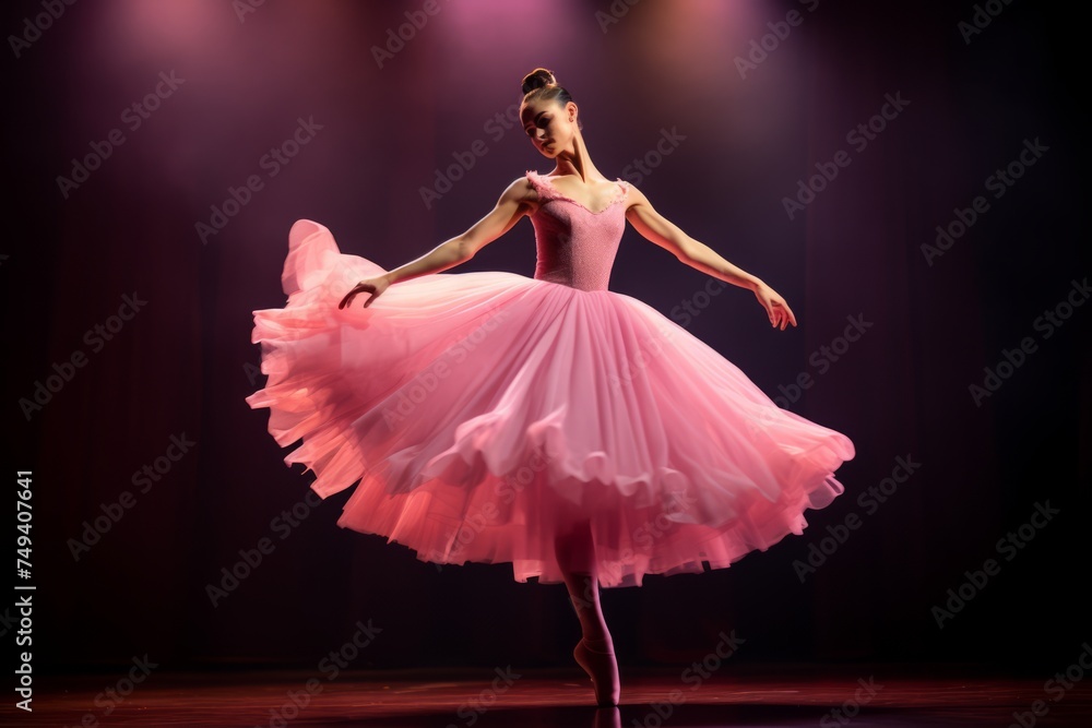 Fototapeta premium Ballet ballerina in pink tutu dancing on stage