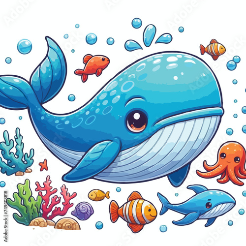 cute whale vactor on white background.