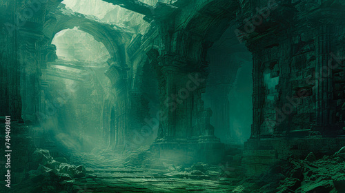 Lost Civilization: Dark Underground Temple in Dungeons and Dragons Style