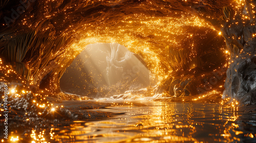 Mysterious cave filled with golden gold