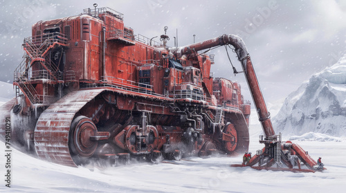 Arctic Extraction: Enormous Mining Machine in a Snowy Landscape