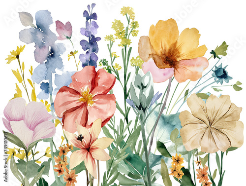 Fototapeta Naklejka Na Ścianę i Meble -  Watercolor floral arrangement with boho flowers on white background