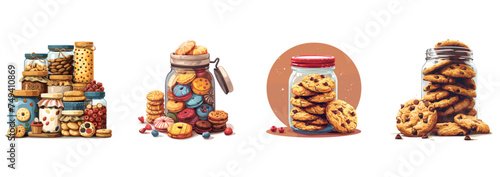 Cookie jar, kitchen storage, sweet treat clipart vector illustration set