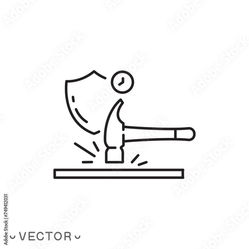 strong and durable material icon, layer durability properties, protection time, thin line symbol isolated on white background, editable stroke eps 10 vector illustration