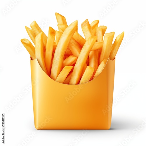 french fries in yellow box on white background