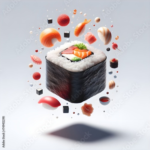 3D Rendaring illustration of Deliciopus Sushi, Sushi Icon photo