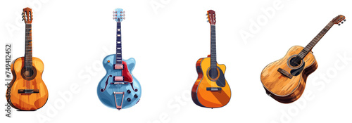 Guitar, music instrument, strumming clipart vector illustration set